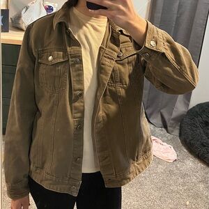 Duluth Trading Co Jacket Women’s L Olive Green Canvas Trucker Workwear Cotton